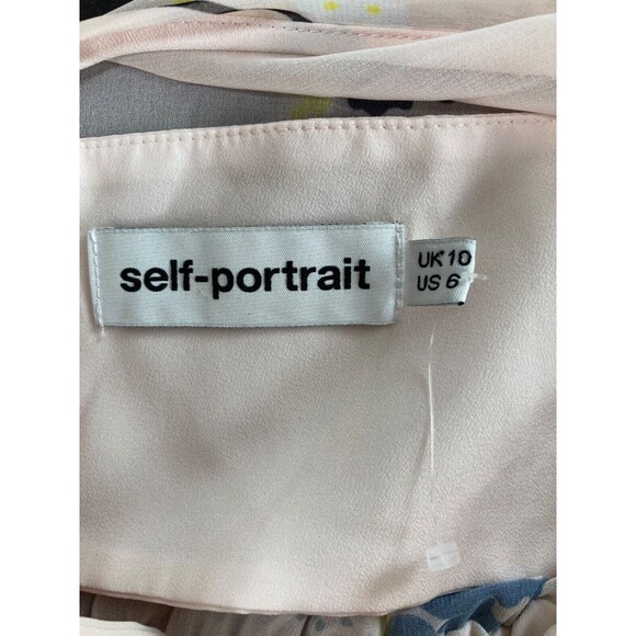 Self-Portrait Blush- Pink Asymmetric Graphic Floral Print Dress Size 6 NWOT - Picture 9 of 12